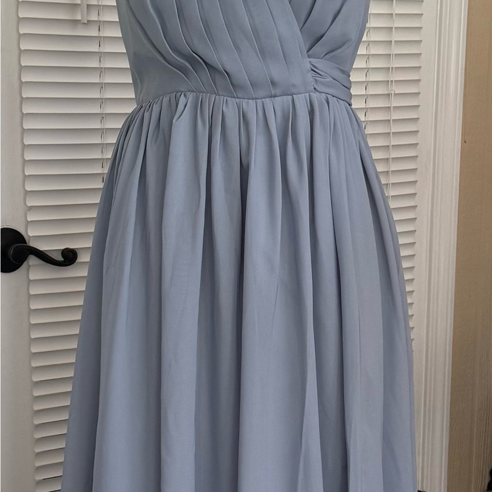 Elegant Blue Pleated Dress